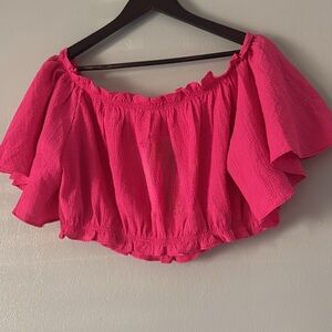 Off-Shoulder Crop Top in Hot Pink